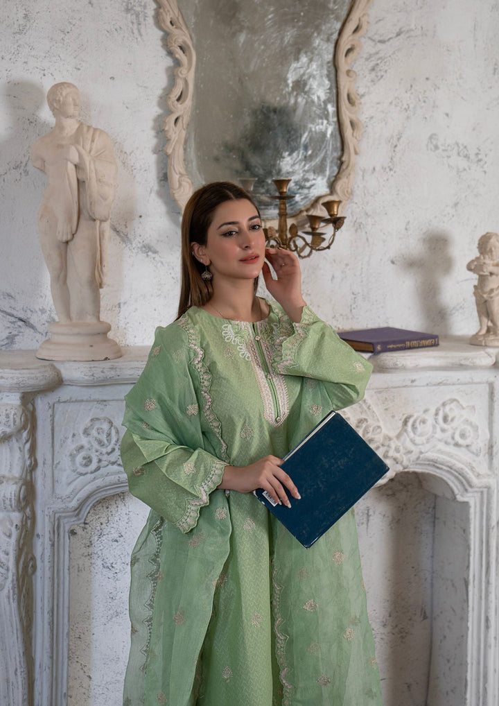 3Pc Multi Embroidered Lawn with Chiffon Dupatta Pistachio RIW-R26-0046