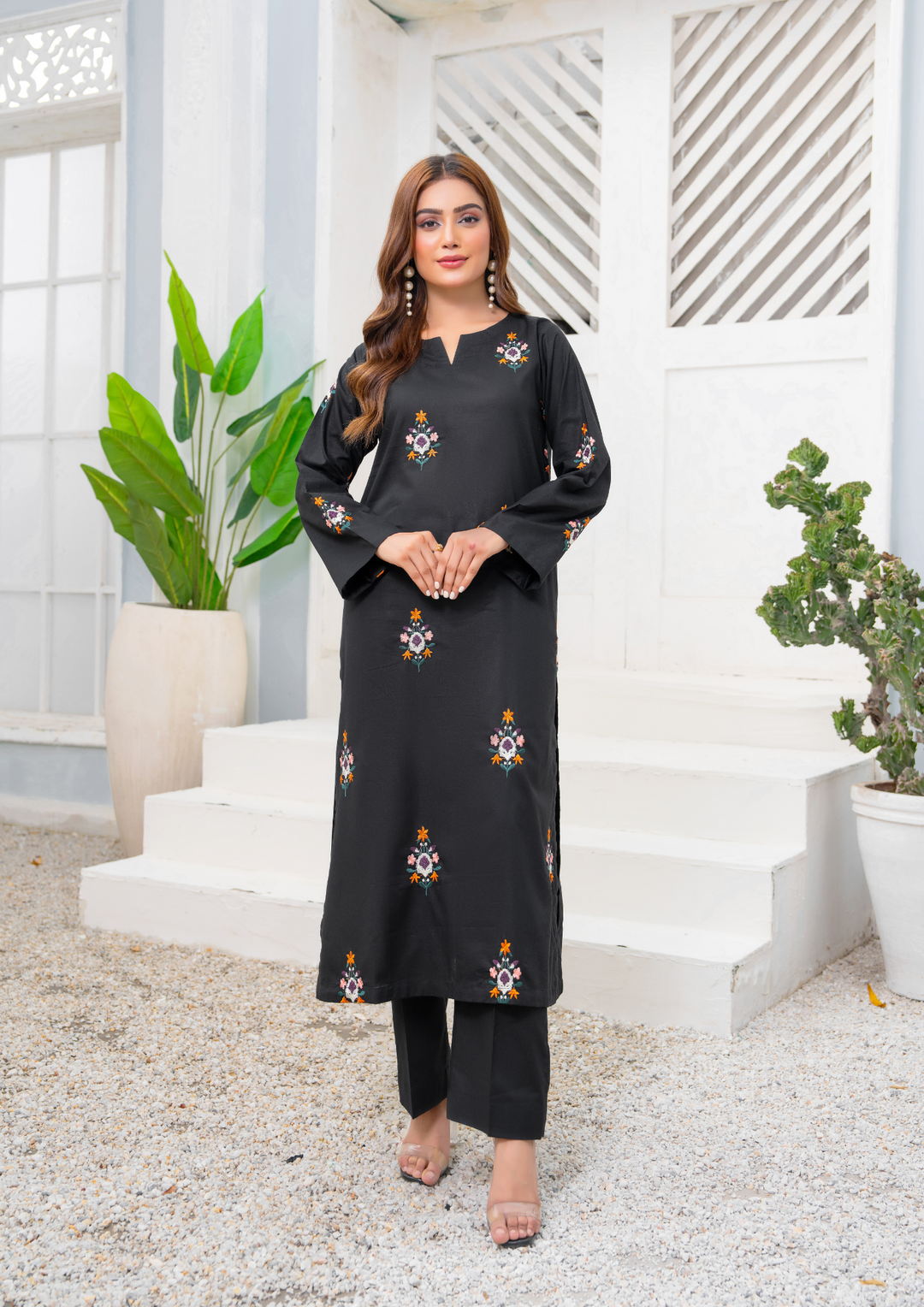 2 Pc Multi Embroidered Cotton Lawn Black ELD-0001