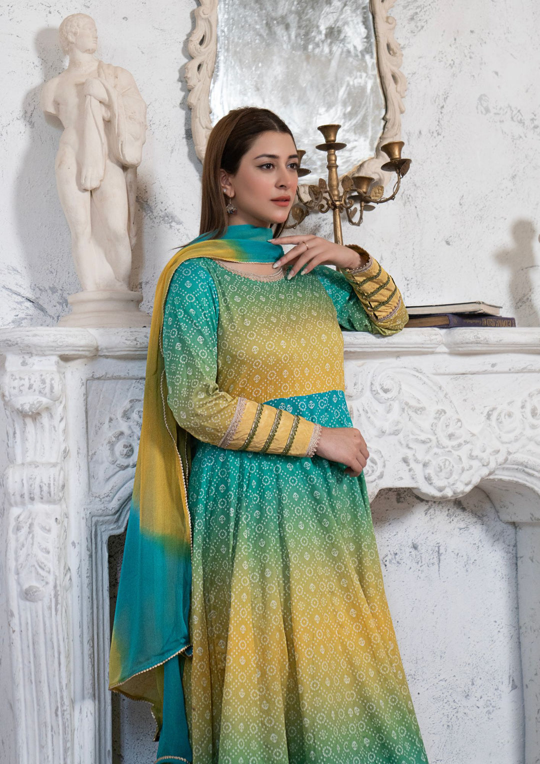 2Pc Chunri Digital Print Lawn Frock with Tie & Dye Chiffon Dupatta RIW-R26-0026