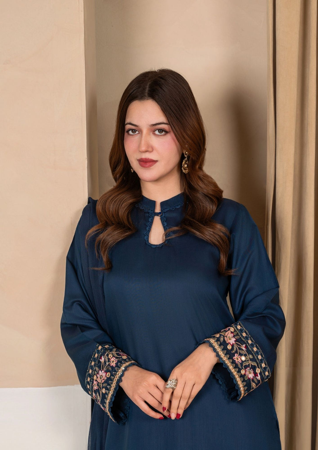 3Pc Embroidered Silk Viscose with Farshi Shalwar Steel Blue JASHAN-J26-0002