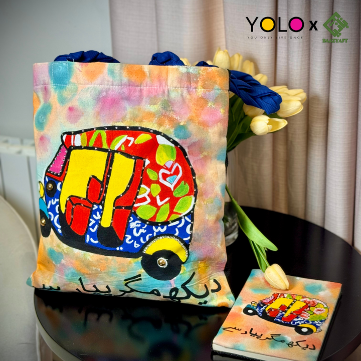 HANDCRAFTED AND HANDPAINTED TOTE BAG WITH BRAIDED STRAP BAZ-B25-0015