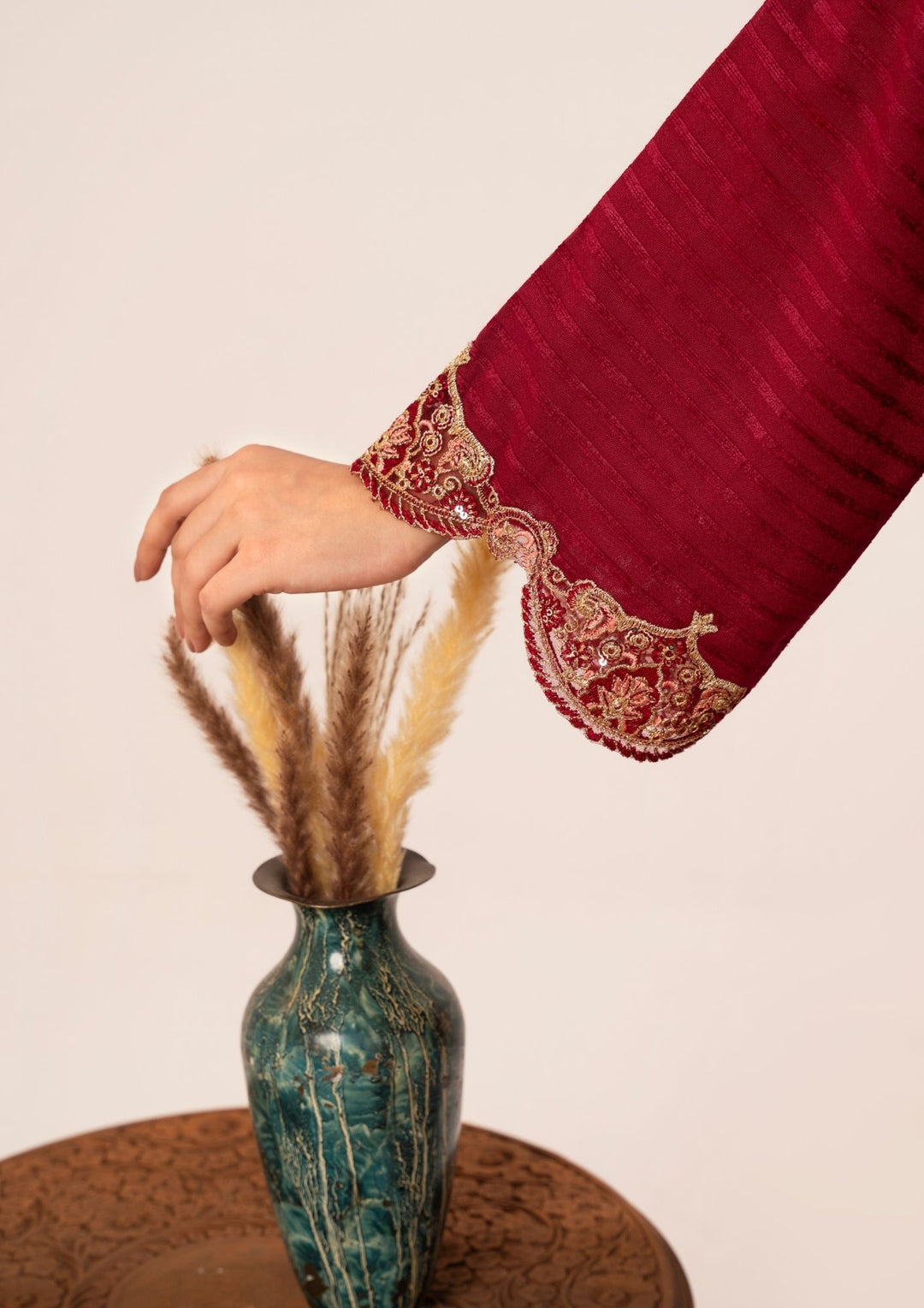 3Pc Alpine Velvet Tilla Embroidered with Velvet Shawl Maroon AFP-A25-0003