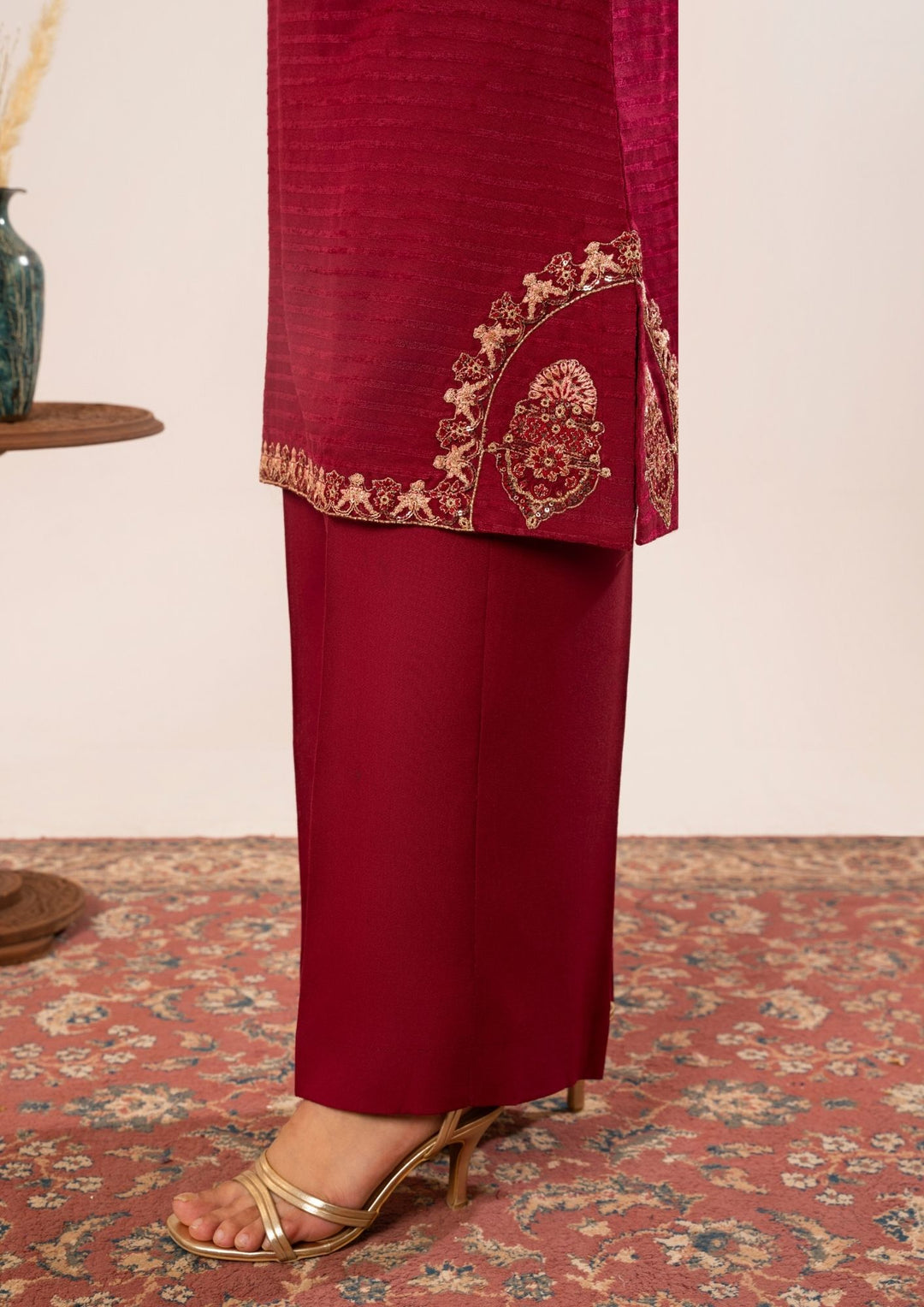 3Pc Alpine Velvet Tilla Embroidered with Velvet Shawl Maroon AFP-A25-0003