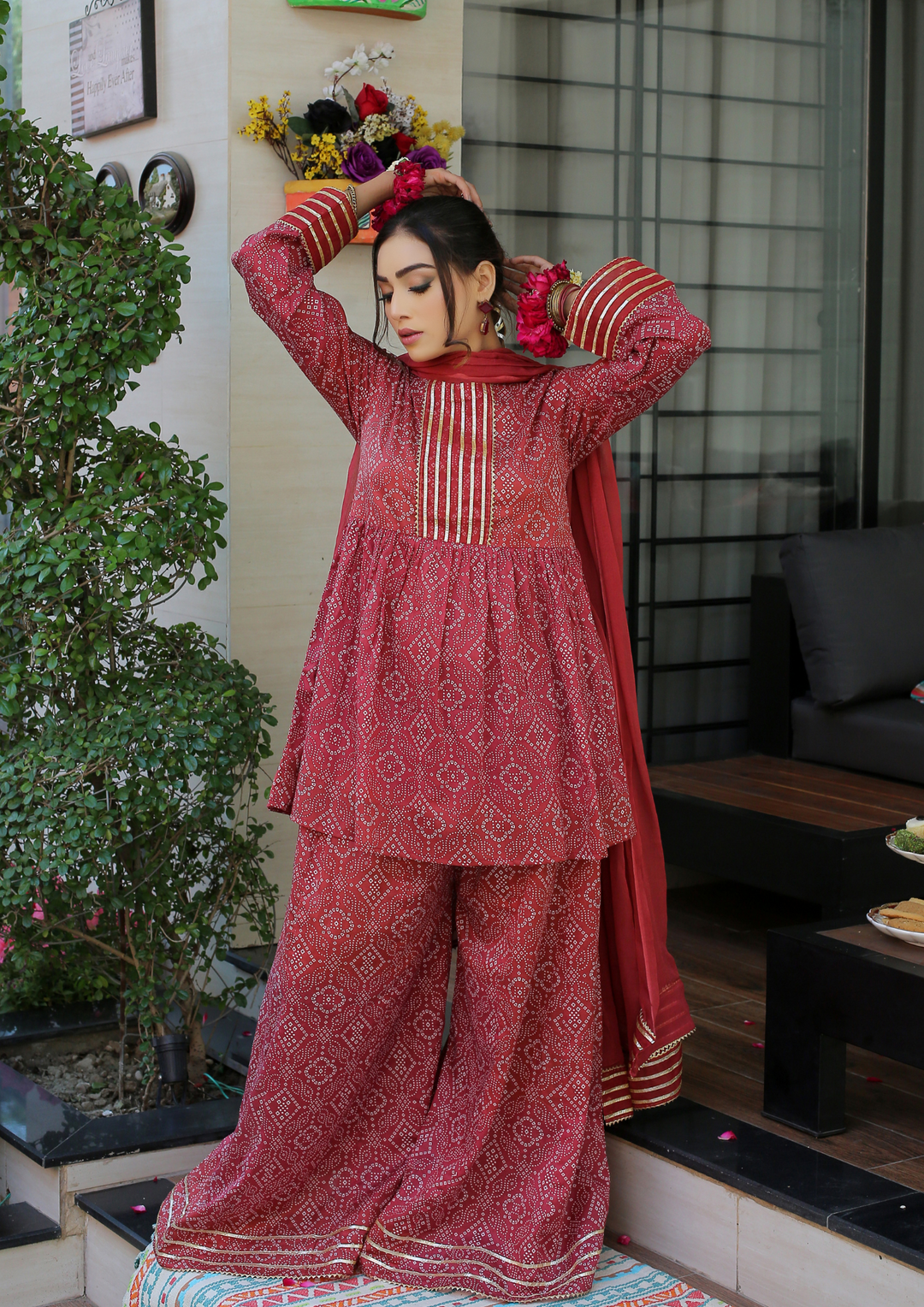 Peplum frock with sharara discount