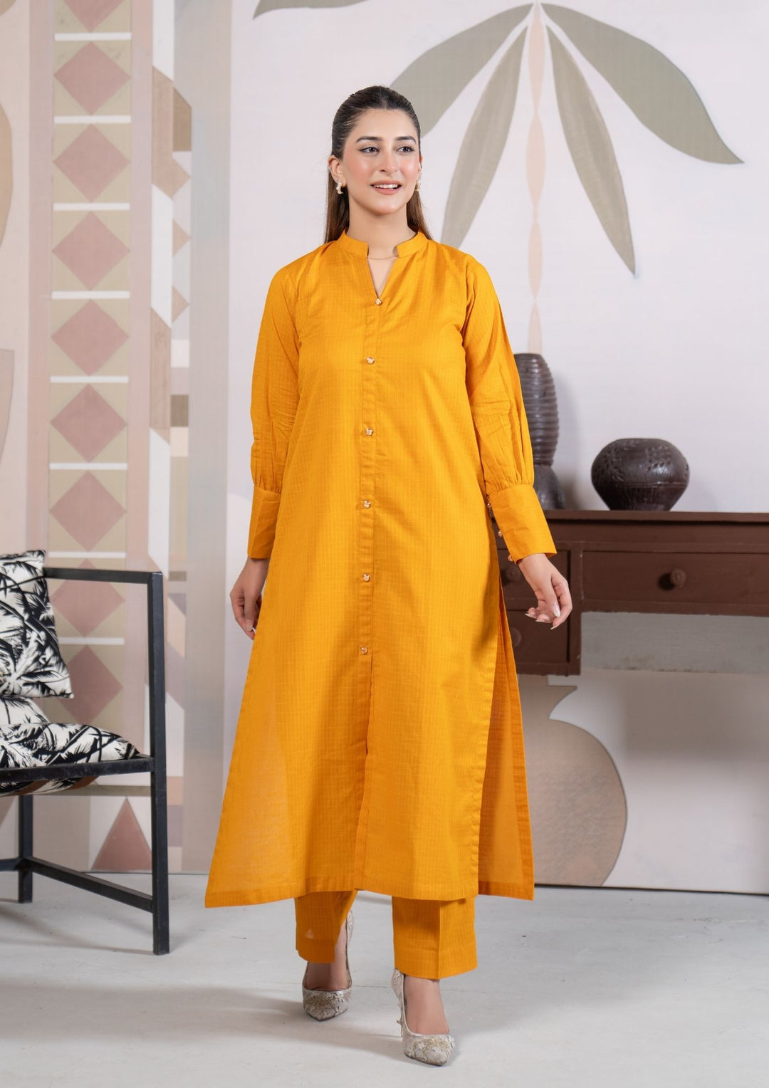 2Pc Cotton Lawn Mustard ROZ-R26-0003
