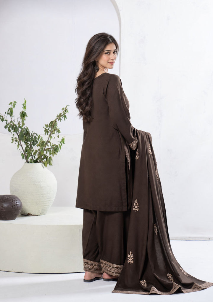 3Pc Embroidered Alpine Karandi Chocolate SAY-W26-0009