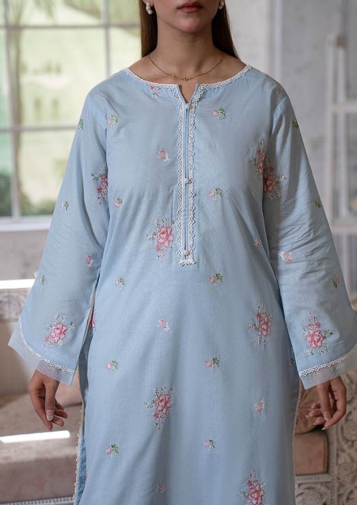 3Pc Multi Embroidered Lawn with Chiffon Dupatta Sky Blue RIW-R26-0039