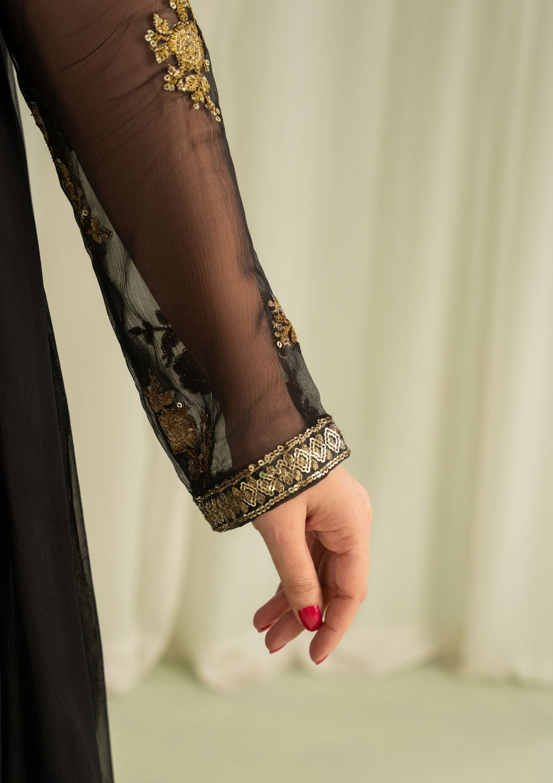 2Pc Embroidered Chiffon Frock with Net Dupatta Black | LUXE-L25-0005