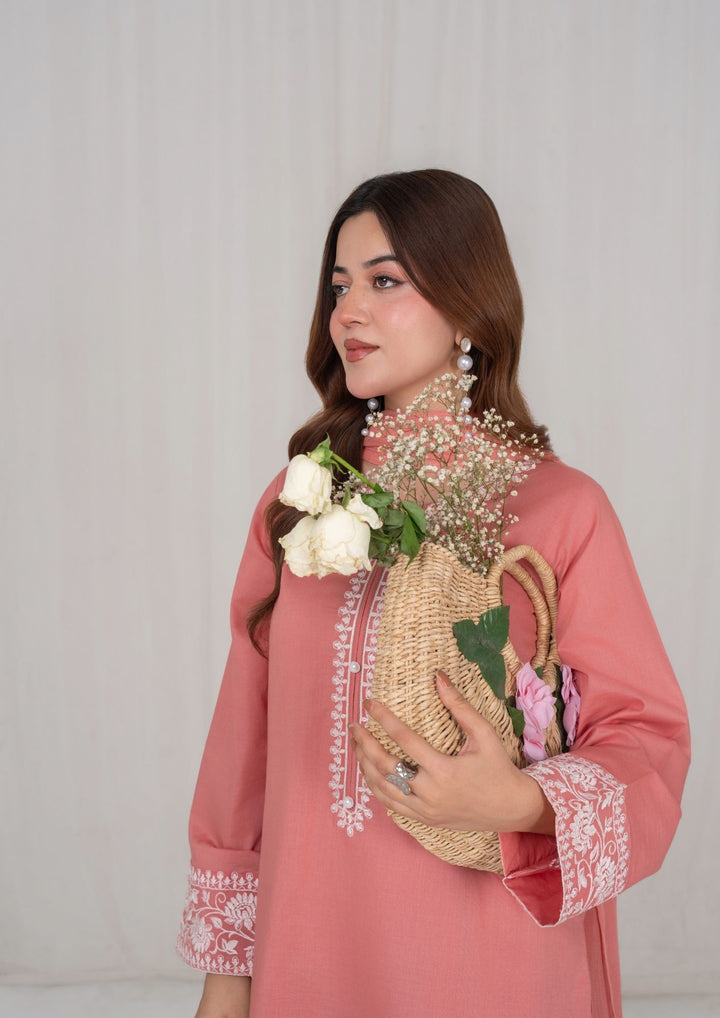3Pc Peach Embroidered Lawn with Chiffon Dupatta RIW-R26-0008