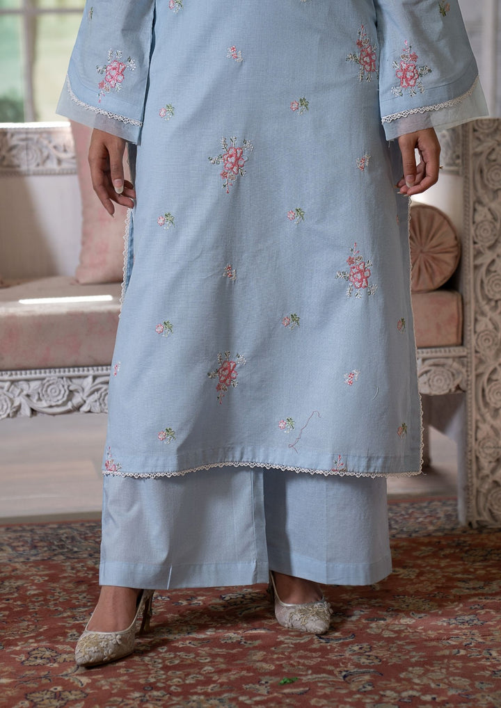 3Pc Multi Embroidered Lawn with Chiffon Dupatta Sky Blue RIW-R26-0039