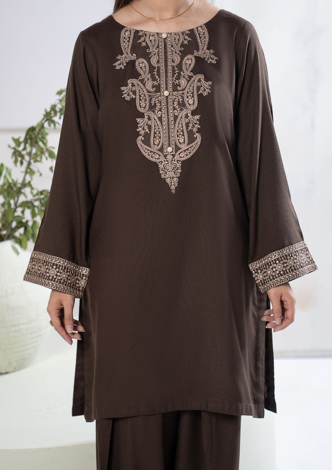 3Pc Embroidered Alpine Karandi Chocolate SAY-W26-0009