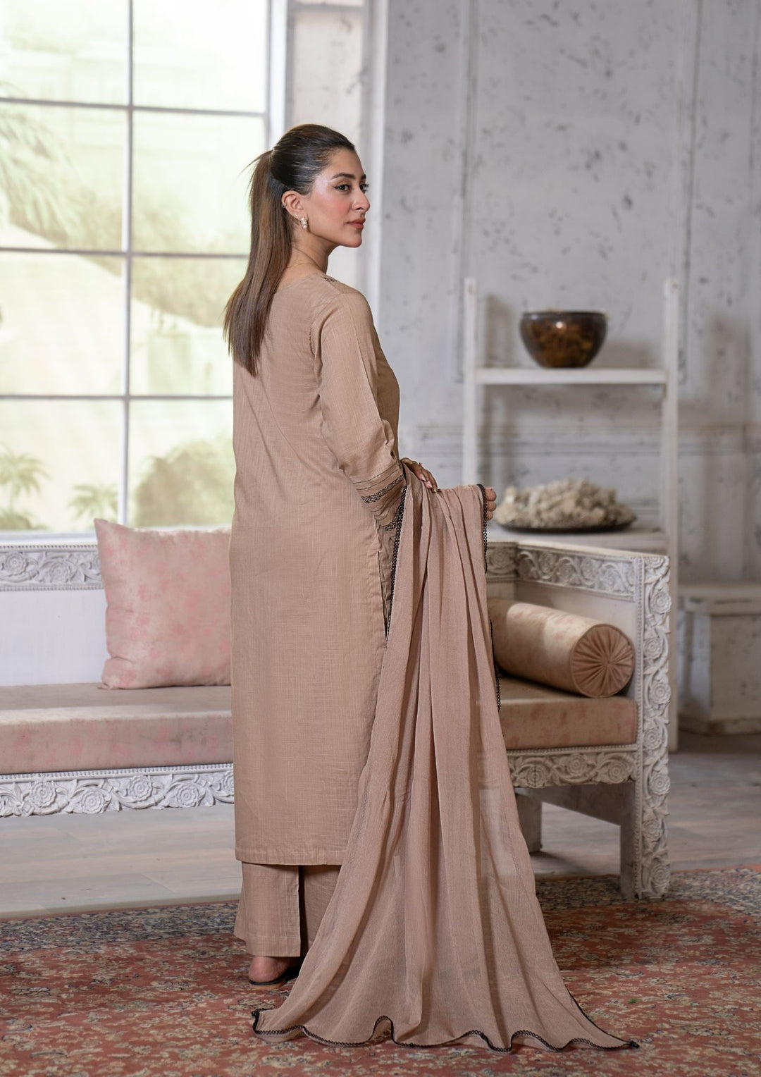 3Pc Lawn Beige with Chiffon Dupatta MONO-M26-0010