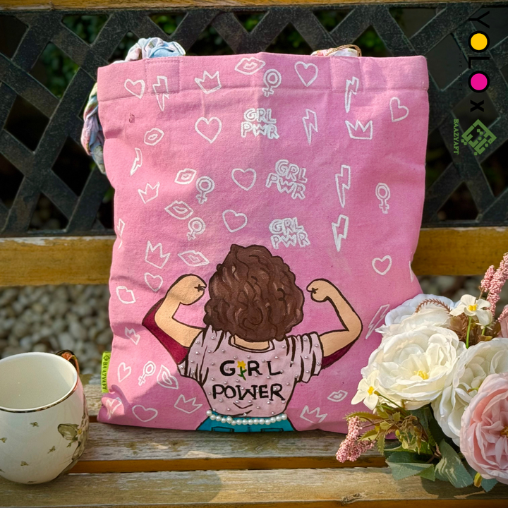 HANDCRAFTED AND HANDPAINTED TOTE BAG WITH BRAIDED STRAP BAZ-B25-0020
