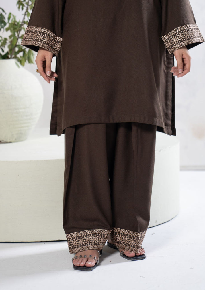 3Pc Embroidered Alpine Karandi Chocolate SAY-W26-0009
