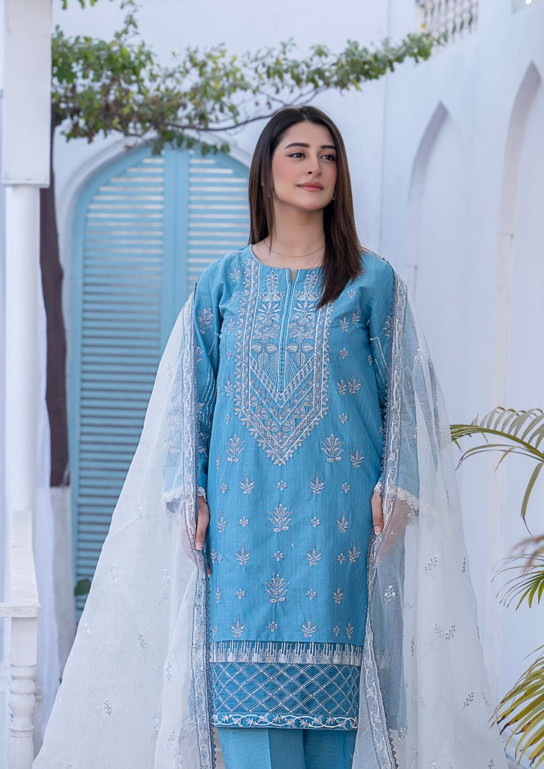 3Pc Embroidered Lawn with Check Organza Dupatta SUM-M26-0001