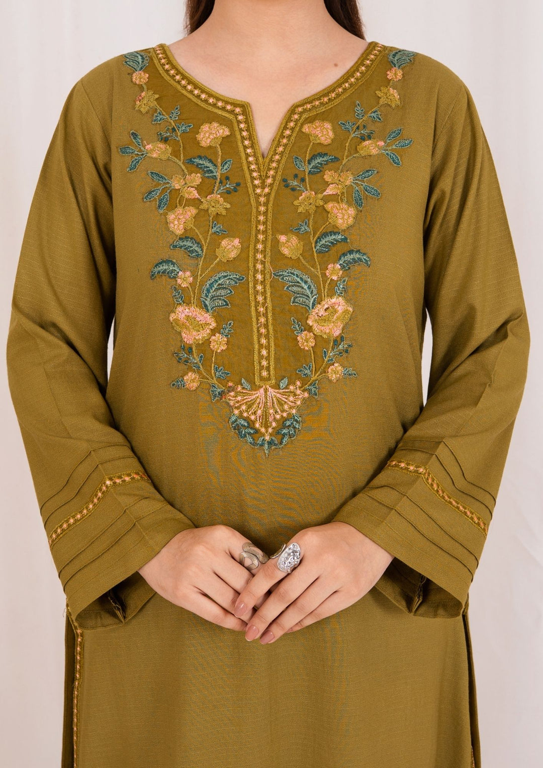 3pc Embroidered Rib Karandi with Embroidered Border Shawl AML-W25-0025