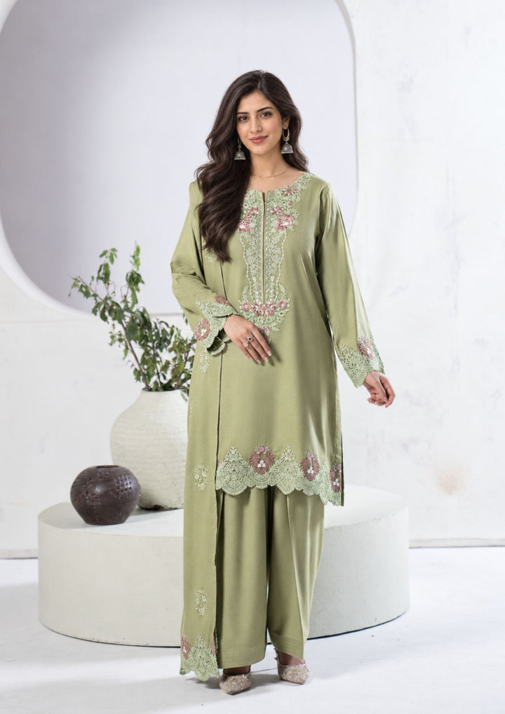 3Pc Embroidered Alpine Karandi Pistachio SAY-W26-0010