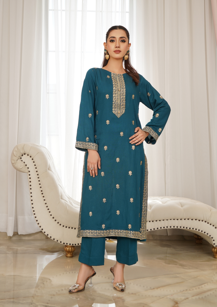 2Pc Tilla Embroidered Silk Karandi W24-TIL-0001