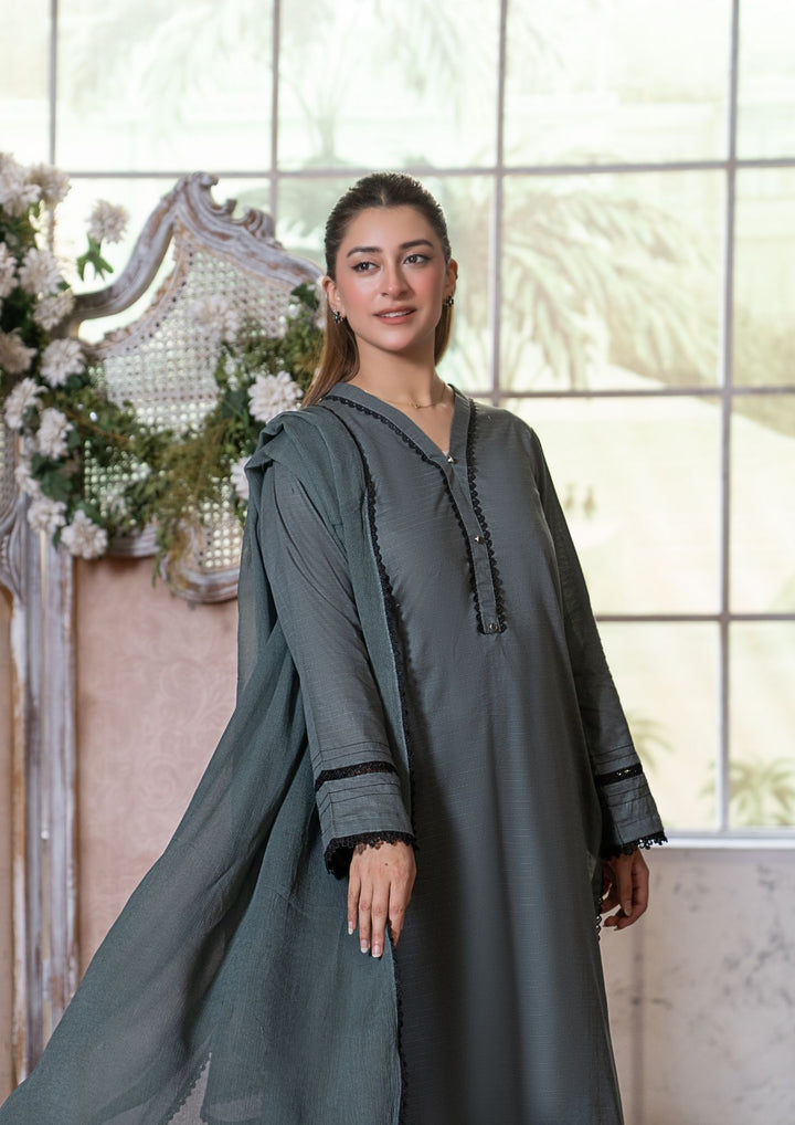 3Pc Lawn Grey with Chiffon Dupatta MONO-M26-0011
