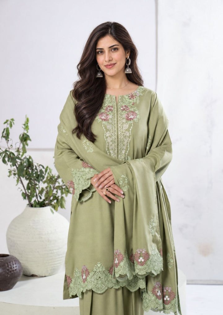 3Pc Embroidered Alpine Karandi Pistachio SAY-W26-0010