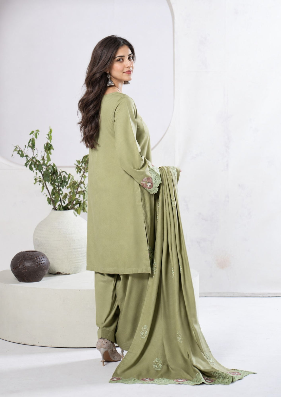 3Pc Embroidered Alpine Karandi Pistachio SAY-W26-0010