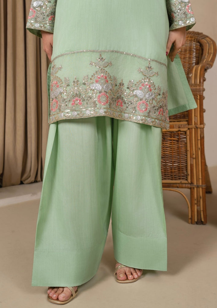 3Pc Embroidered Silk Viscose with Farshi Shalwar Mint JASHAN-J26-0005