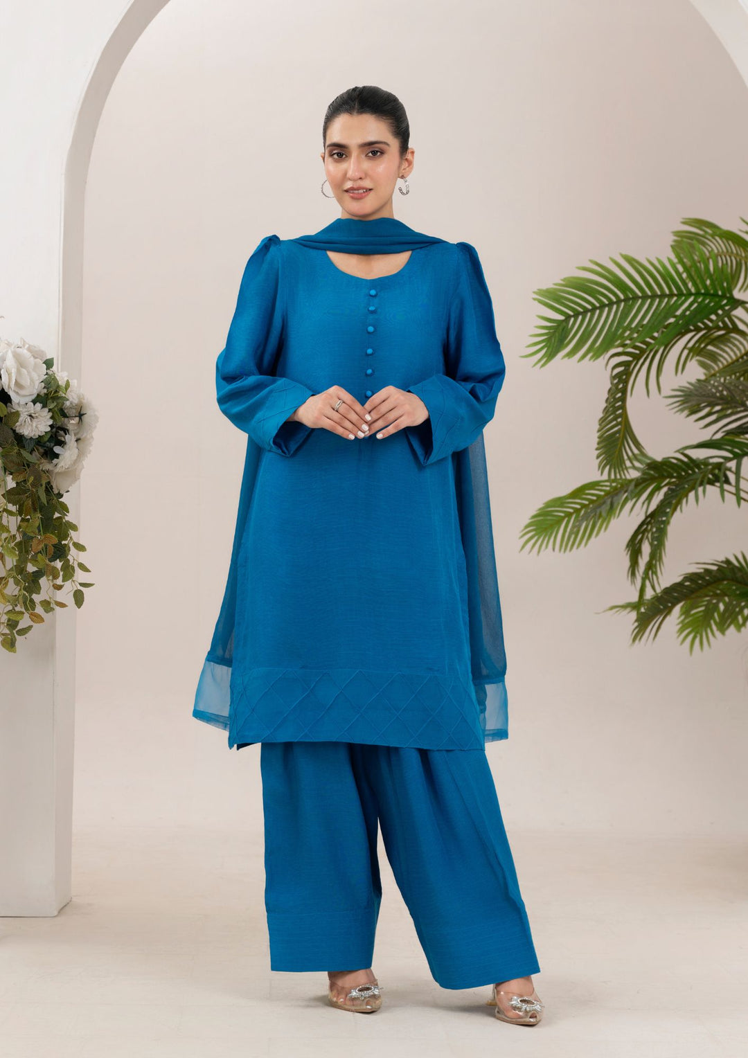3Pc Raw Silk with Farshi Shalwar  ROZANA-S25-0025