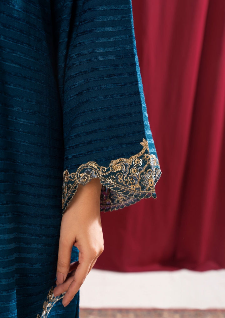 3Pc Alpine Velvet Tilla Embroidered with Velvet Shawl Teal AFP-A25-0001