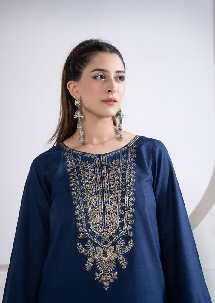 3Pc Tilla Embroidered Alpine Karandi Navy Blue SAY-W26-0001