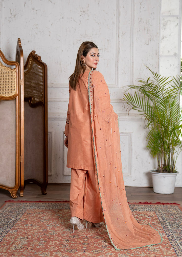 3Pc Multi Embroidered Lawn with Chiffon Dupatta Peach RIW-R26-0042