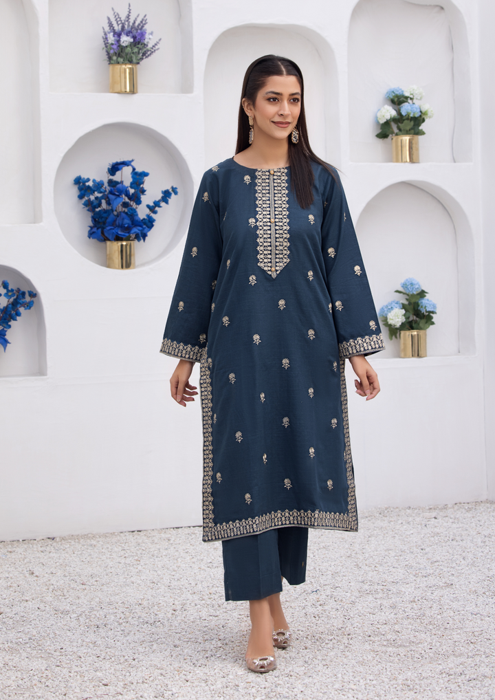 2Pc Tilla Embroidered Cross Slub Khaddar W24-TIL-0020