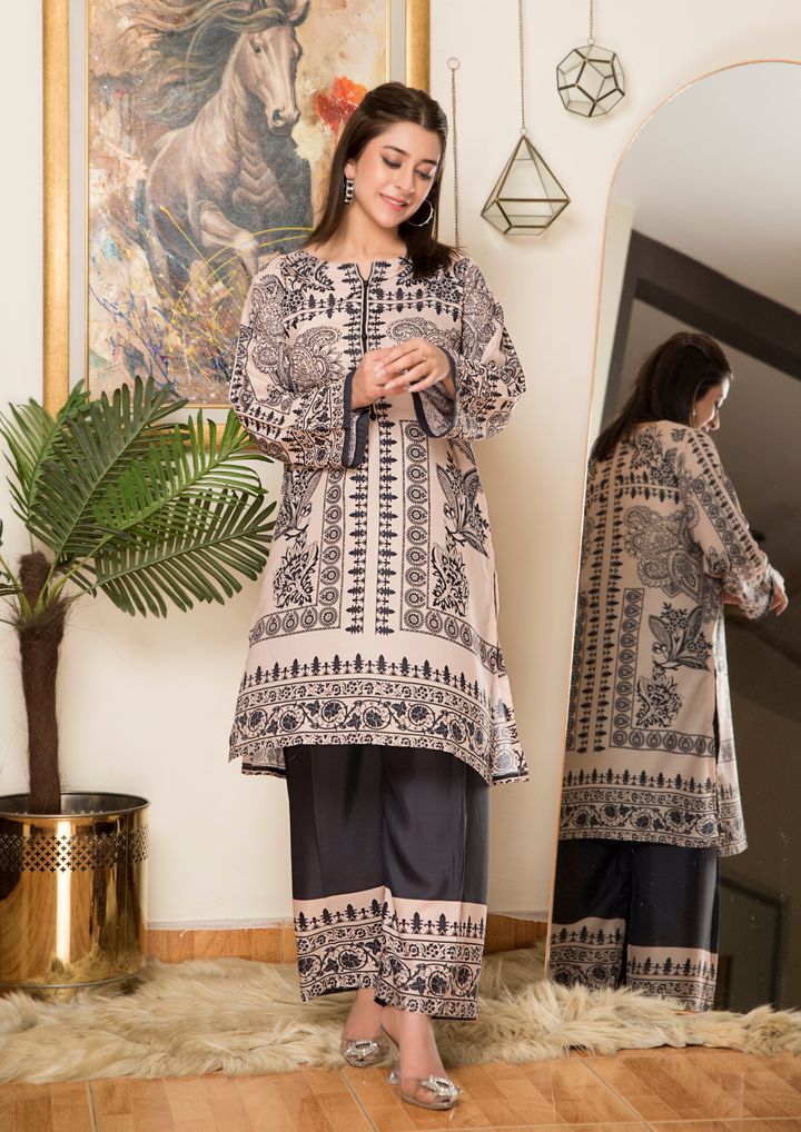 2Pc Printed Arabic Silk Lawn Set ASLS-A25-0007