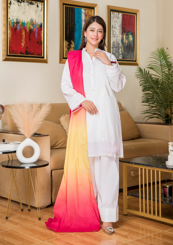3Pc Embroidered Cotton Lawn with Ombre Printed Lawn Dupatta OMBRE-O25-0002