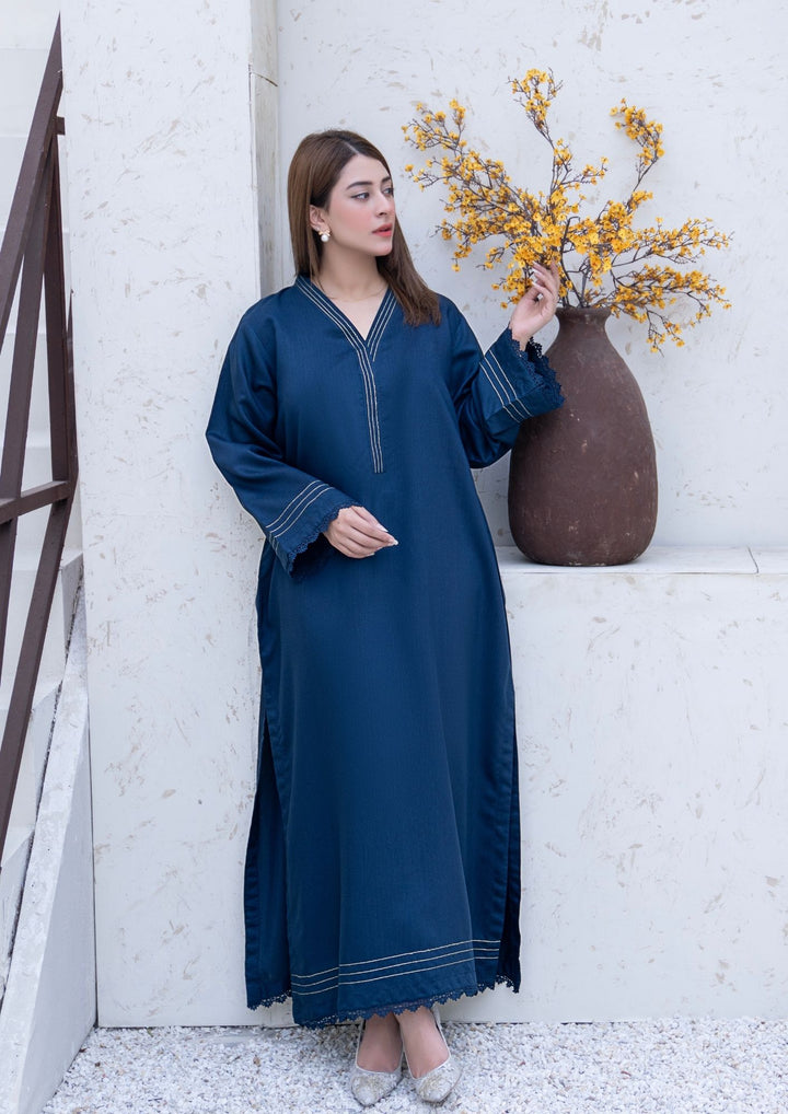 2Pc Silk Viscose Kaftan Teal Blue JUPITER-S26-0004