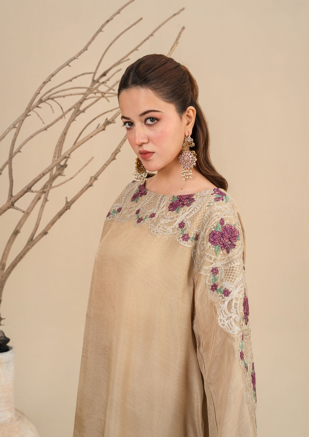 2Pc Silk Viscose Kaftan Beige JASHAN-J26-0024