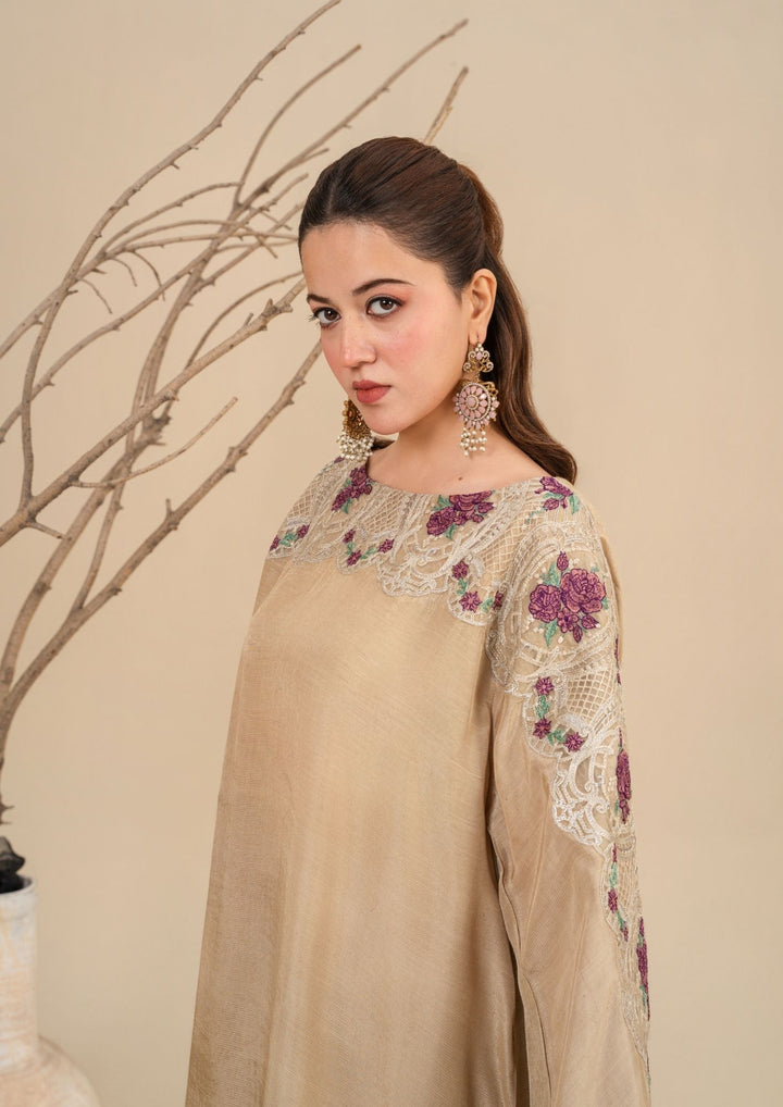 2Pc Silk Viscose Kaftan Beige JASHAN-J26-0024