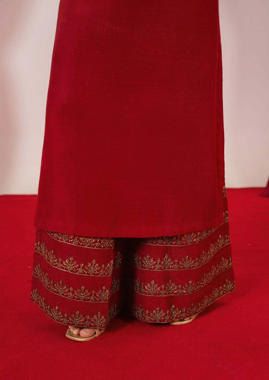 3Pc Embroidered Raw Silk with Organza Dupatta Maroon | LUXE-L25-0002