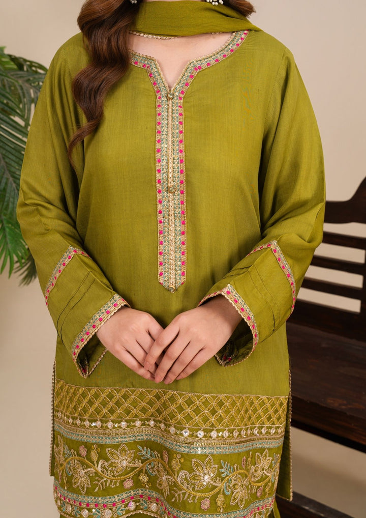 3-Piece Silk Viscose Suit with Chiffon Dupatta & Farshi Shalwar | BASANT-B25-0001