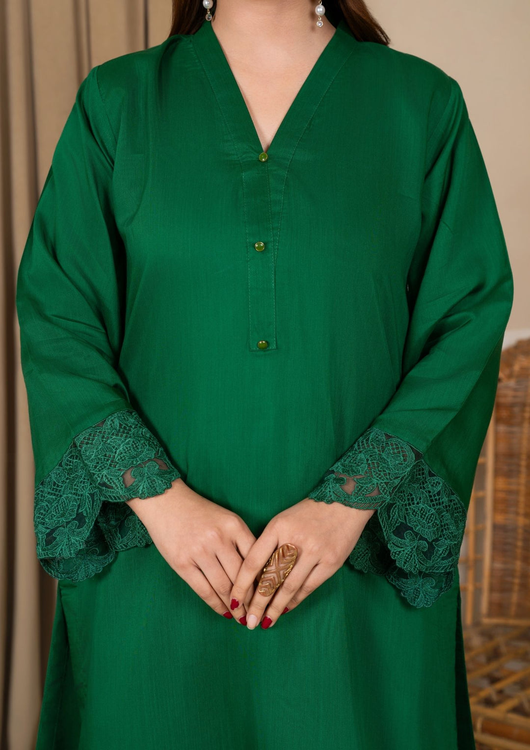 3Pc Embroidered Silk Viscose with Farshi Shalwar Bottle Green JASHAN-J26-0009