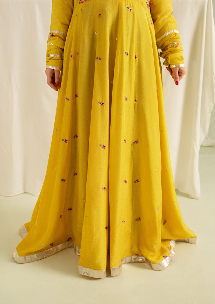 2Pc Embroidered Raw Silk with Net Dupatta Mustard Yellow | LUXE-L25-0006