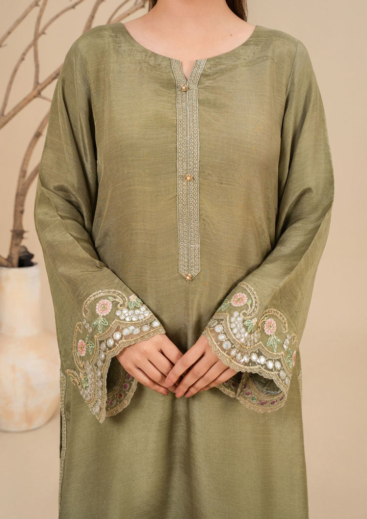 3Pc Embroidered Silk Viscose Olive Green JASHAN-J26-0017