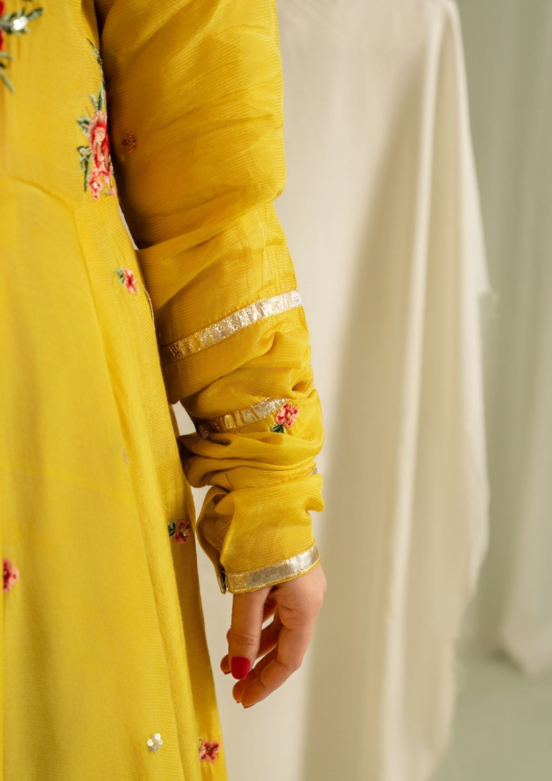 2Pc Embroidered Raw Silk with Net Dupatta Mustard Yellow | LUXE-L25-0006