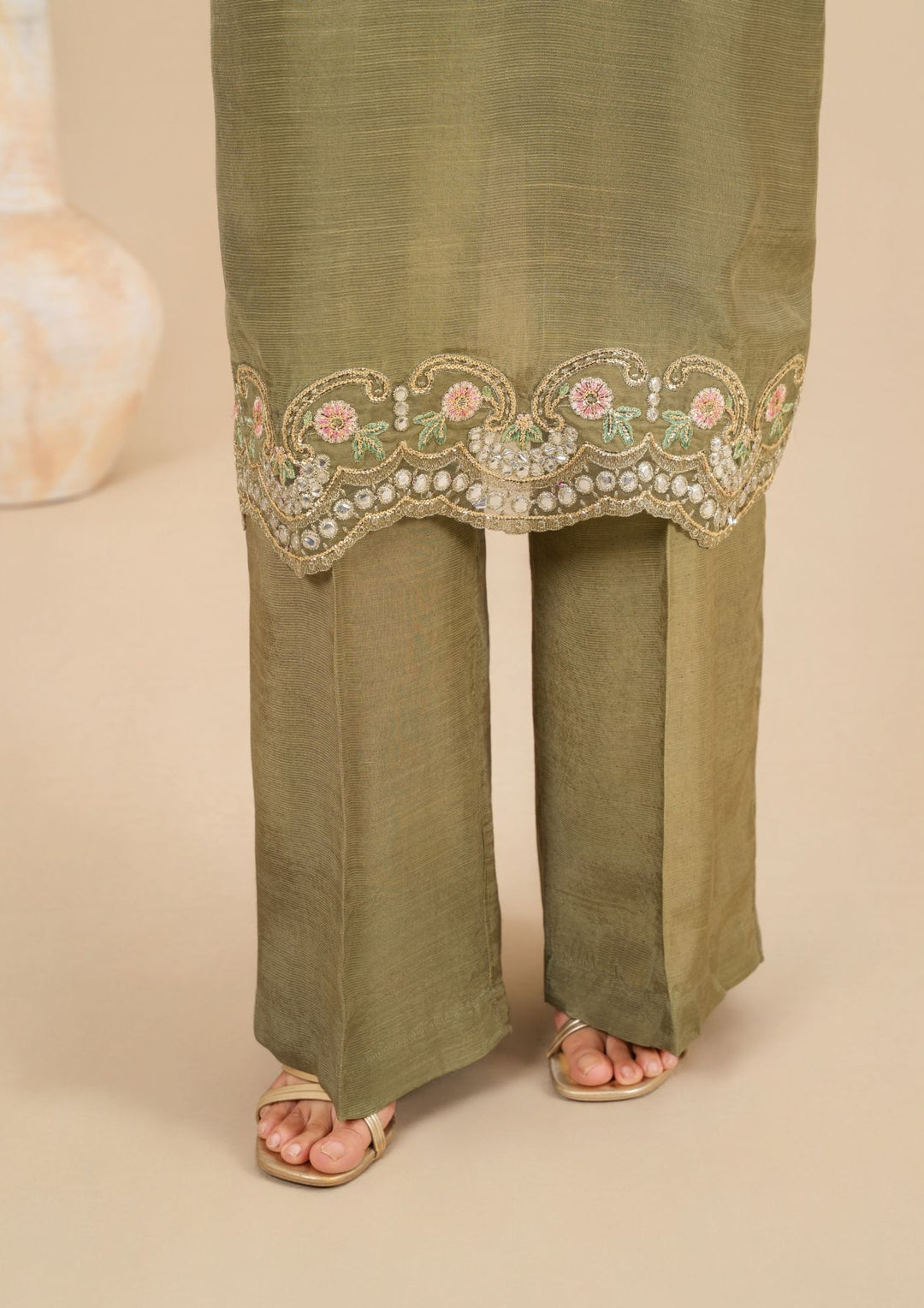 3Pc Embroidered Silk Viscose Olive Green JASHAN-J26-0017