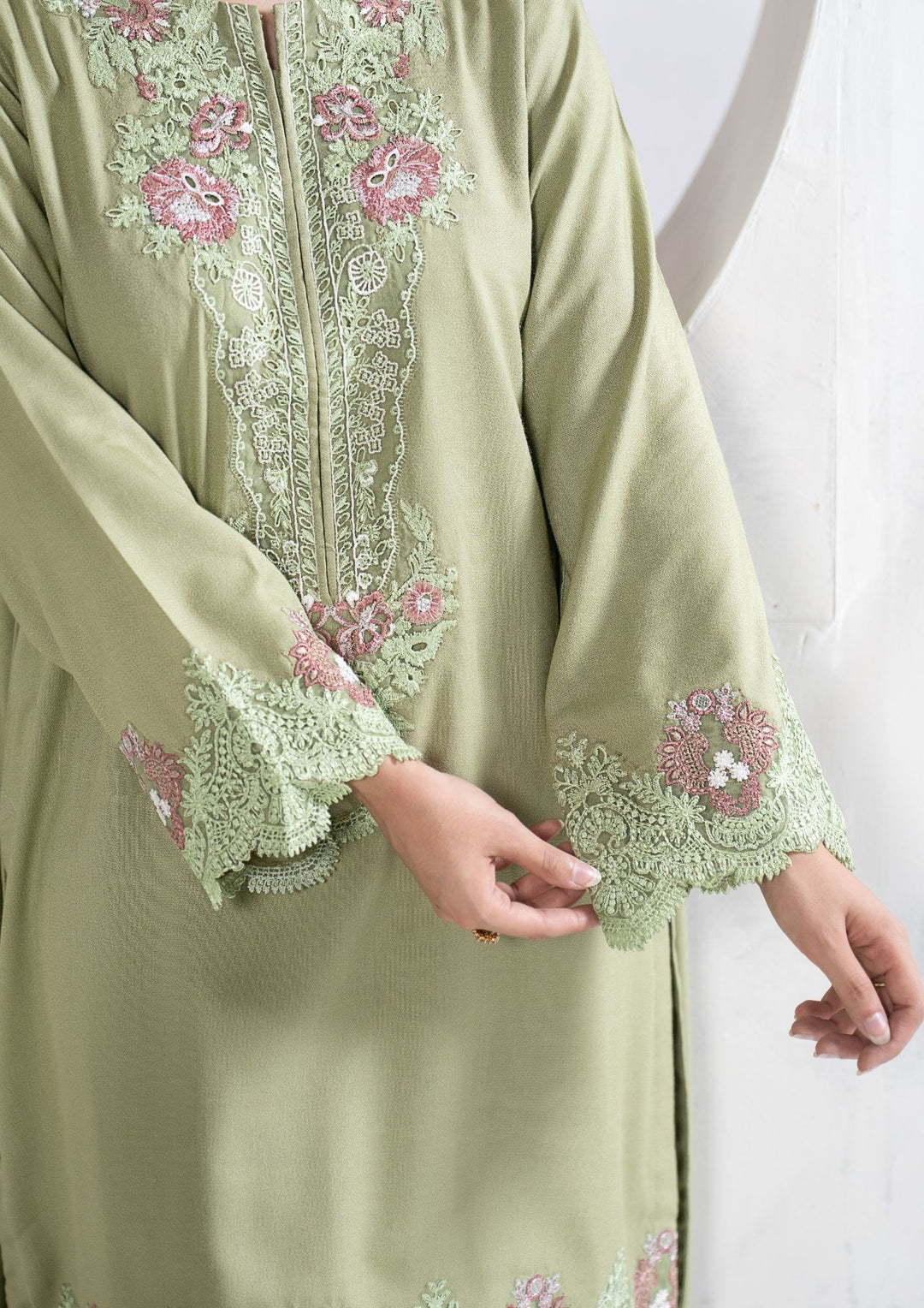 3Pc Embroidered Alpine Karandi Pistachio SAY-W26-0010