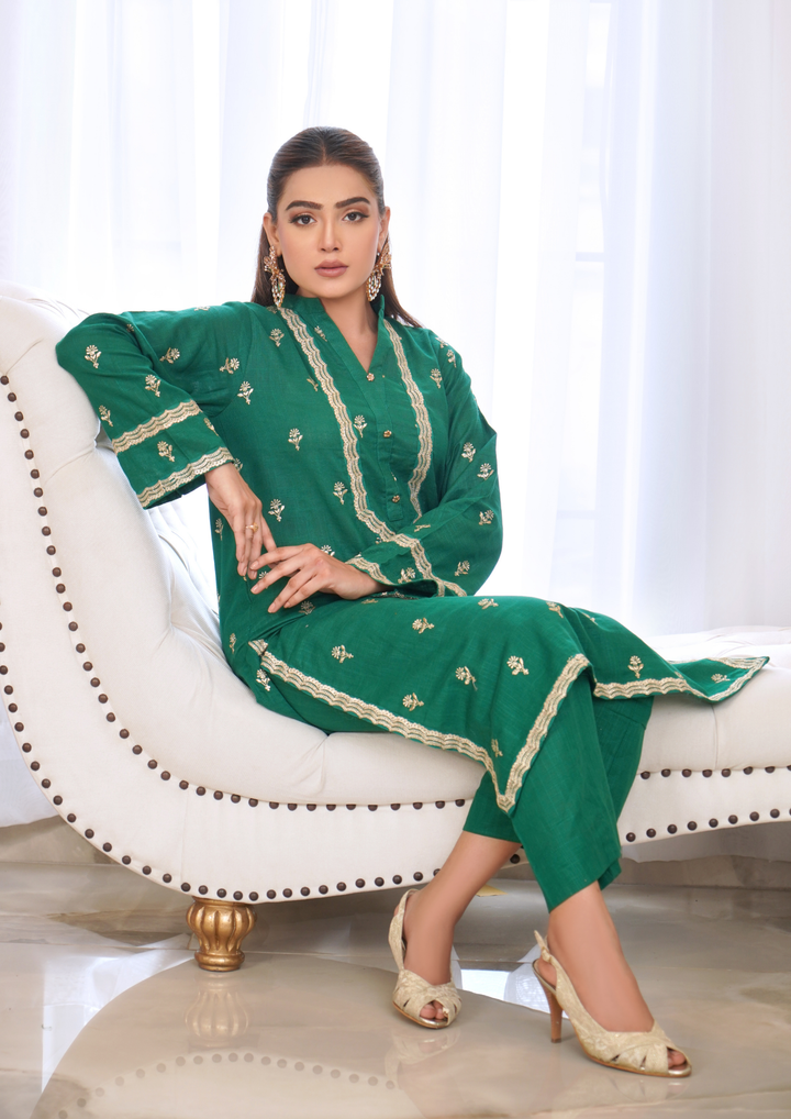 2Pc Tilla Embroidered Cross Slub Khaddar W24-TIL-0002