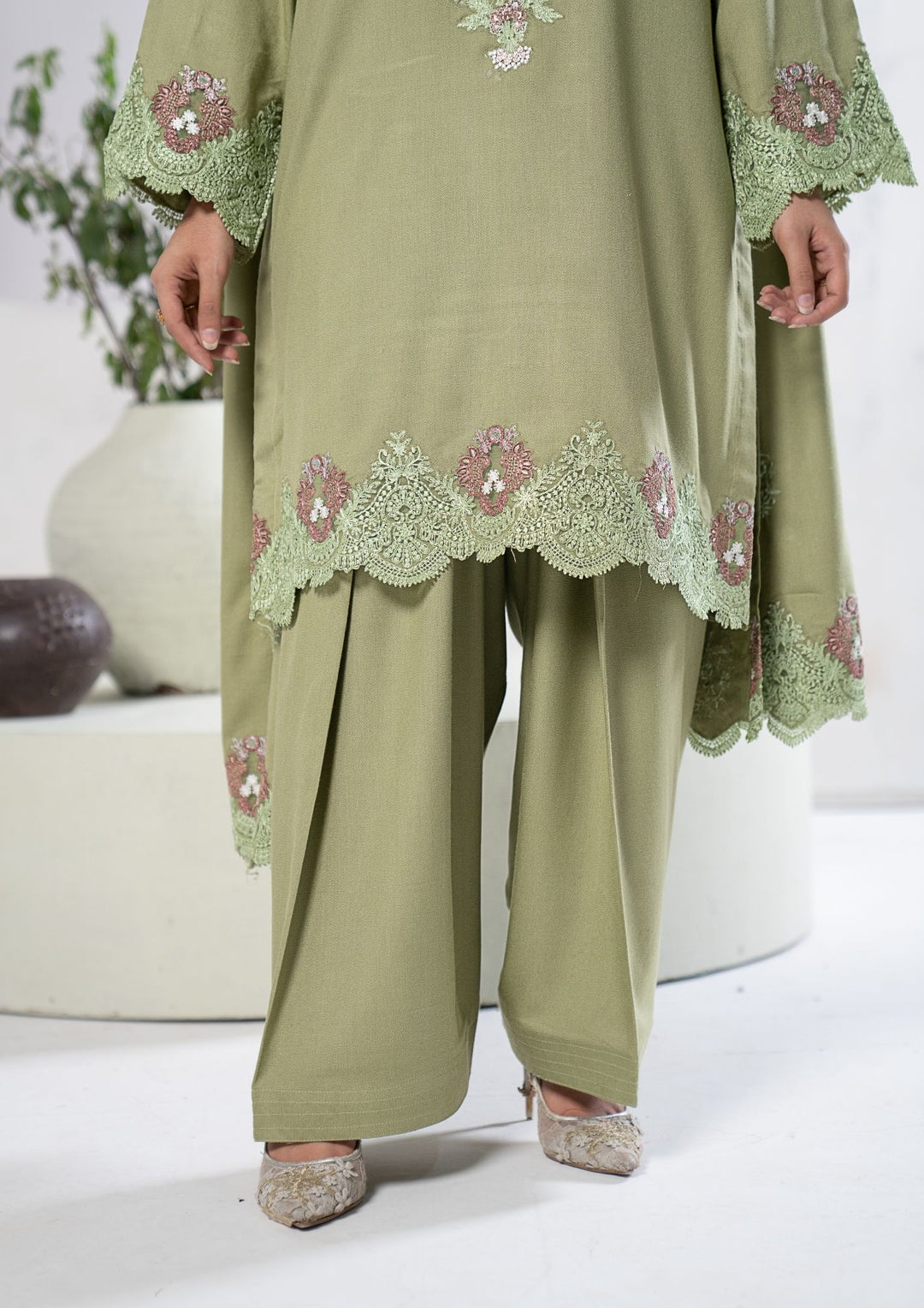 3Pc Embroidered Alpine Karandi Pistachio SAY-W26-0010