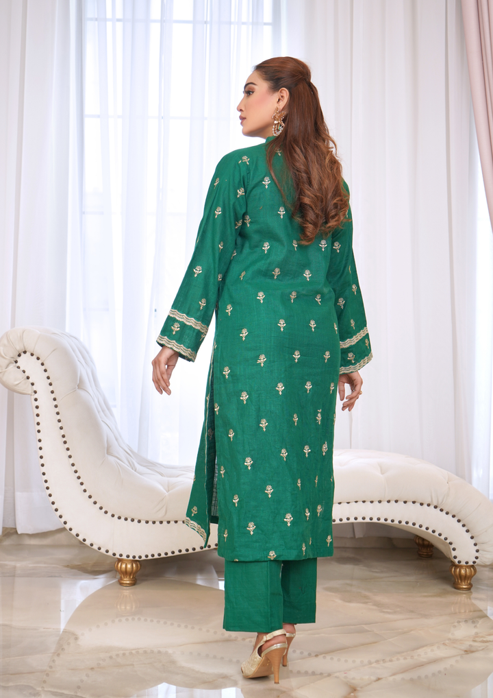 2Pc Tilla Embroidered Cross Slub Khaddar W24-TIL-0002