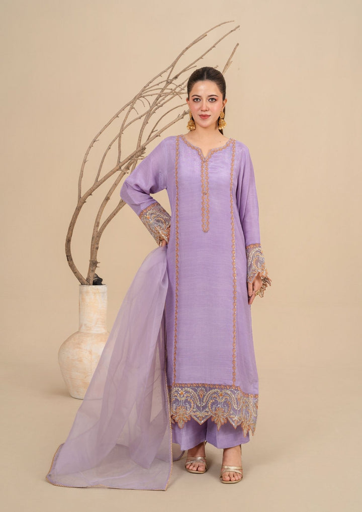 3Pc Embroidered Silk Viscose Lilac JASHAN-J26-0016