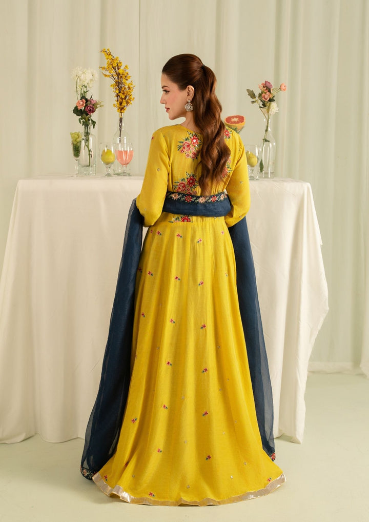 2Pc Embroidered Raw Silk with Net Dupatta Mustard Yellow | LUXE-L25-0006