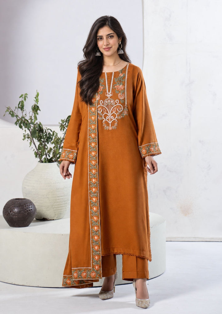 3Pc Embroidered Alpine Karandi Rust SAY-W26-0011